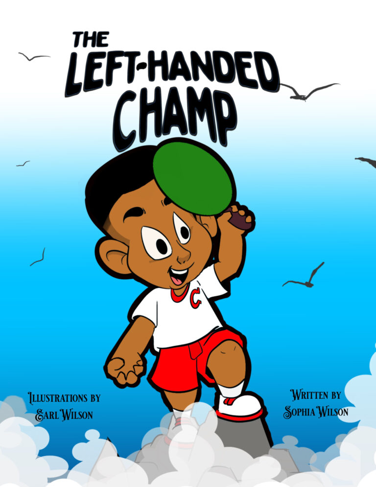 Front cover of a book showing a title of "the Left-Handed Champ" and a figure of a boy